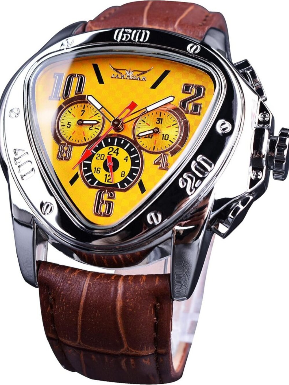 Stylish Mechanical Wrist Watch with Triangle Racing Dial, Waterproof, Leather
